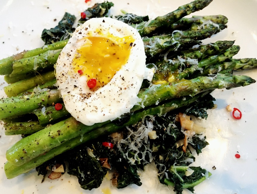 Asparagus & Poached Egg on Greens